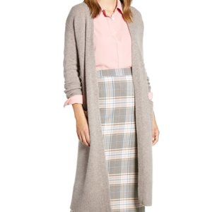 HALOGEN Wool & Cashmere Long Cardigan In Heather Tan Cobblestone
